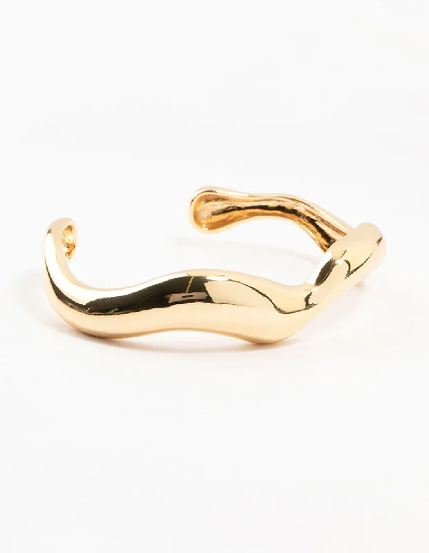 elegant bangles for women -Gold Plated Organic Wave Wrist Cuff