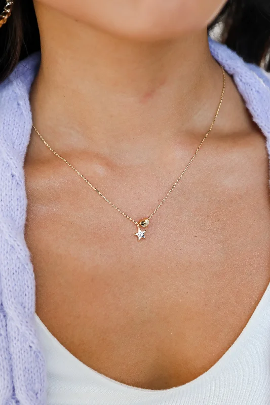 simple necklaces for women -FINAL SALE - Missy Gold Star + Heart Charm Necklace