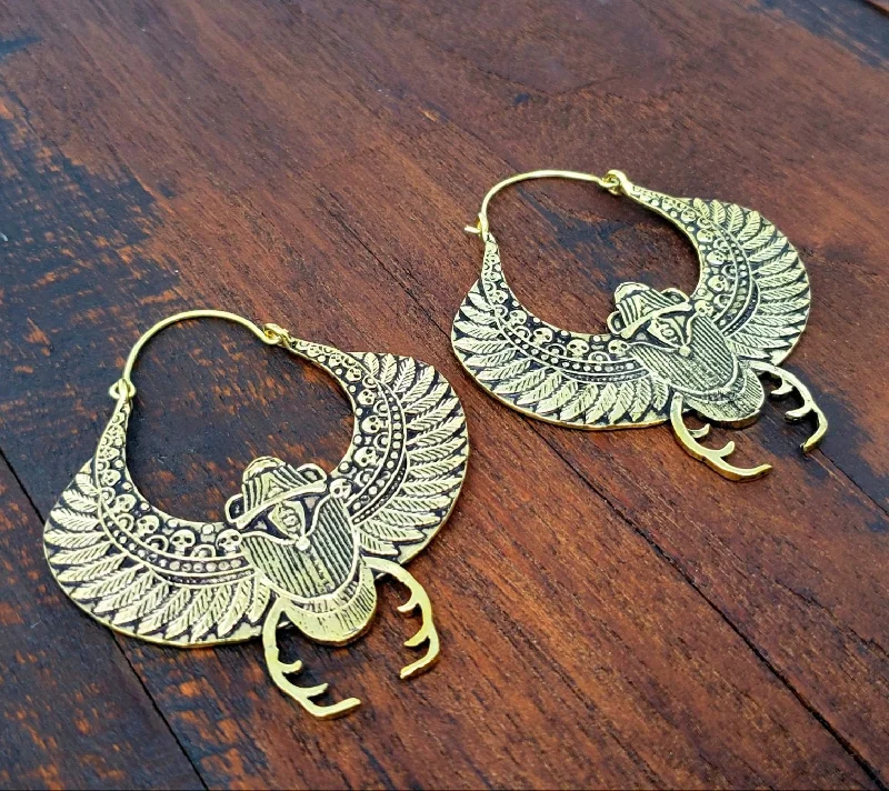 silver hoop earrings for women -Egyptian Scarab Earrings