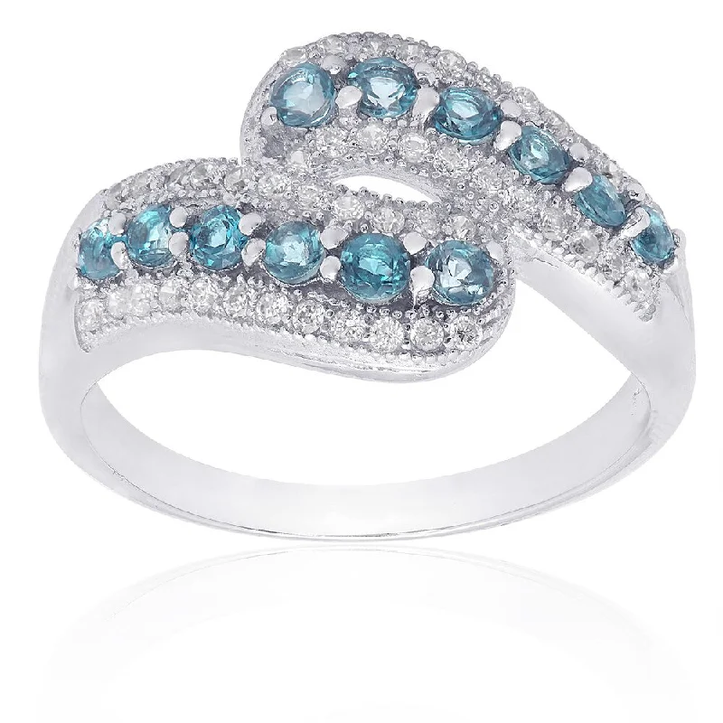 luxury rings for women -Dolce Giavonna Sterling Silver London Blue Topaz and Cubic Zirconia Ring