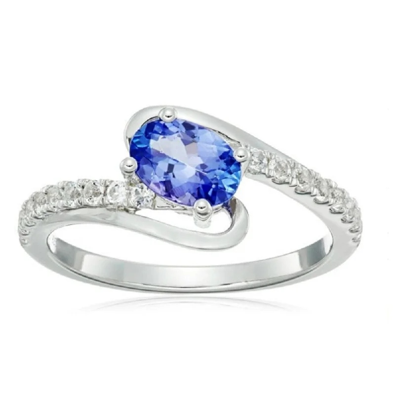 trendy rings for women -Sterling Silver Tanzanite with White Topaz Ring Size - 7