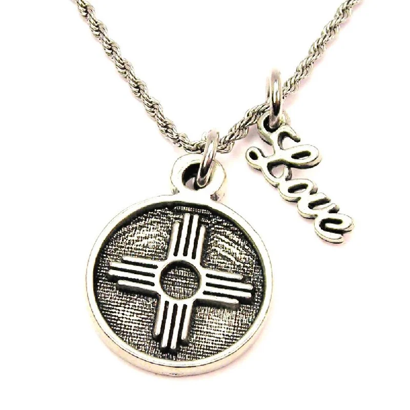 rose gold necklaces for women -Zia Southwest Sun Symbol 20" Chain Necklace With Cursive Love Accent