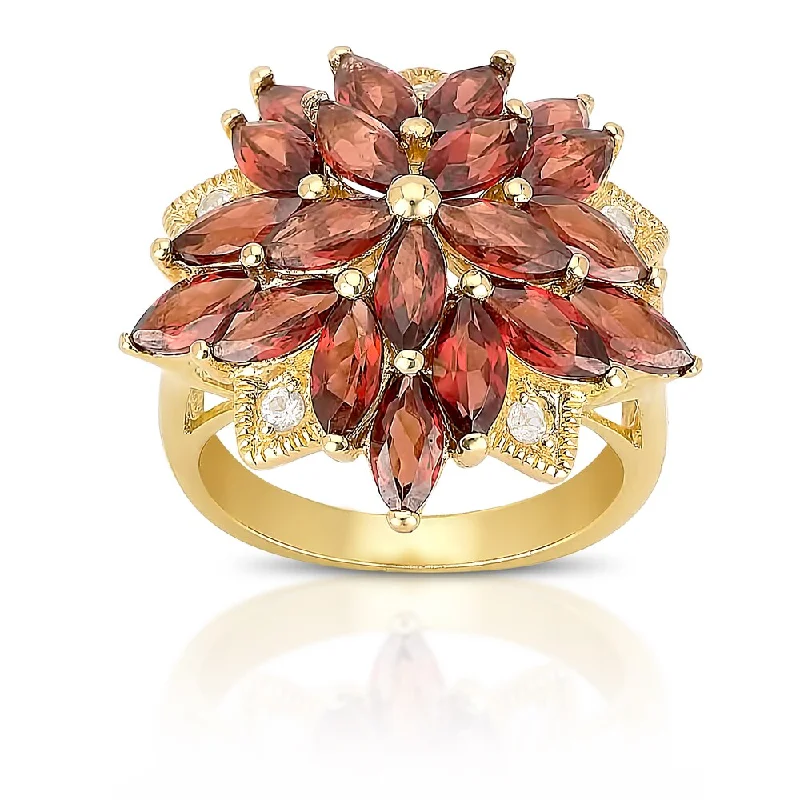 multi-stone rings for women -Dolce Giavonna Gold Over Sterling Silver Garnet and Cubic Zirconia Flower Ring