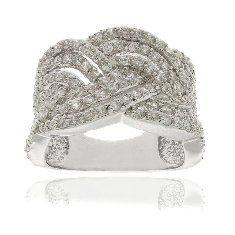 heart-shaped rings for women -Dolce Giavonna Silverplated White Cubic Zirconia Braided Ring