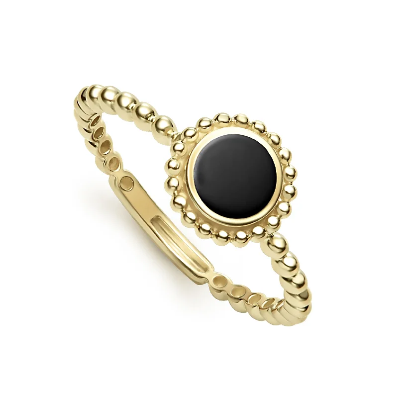 pearl rings for women -Covet Round Onyx Stacking Ring