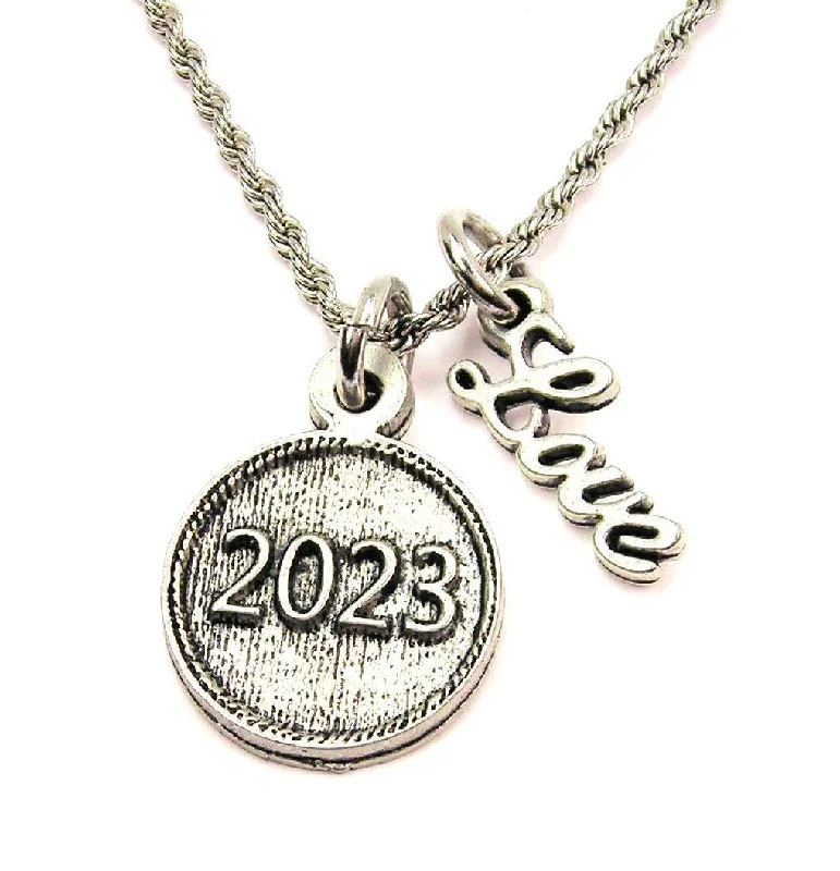 birthstone pendant necklaces -Year 2023 20" Chain Necklace With Cursive Love Accent