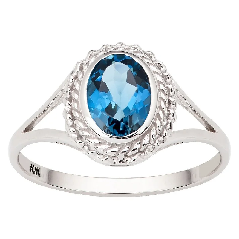 custom wedding rings -Viducci 10k White Gold Vintage Style Genuine London Blue Topaz Ring