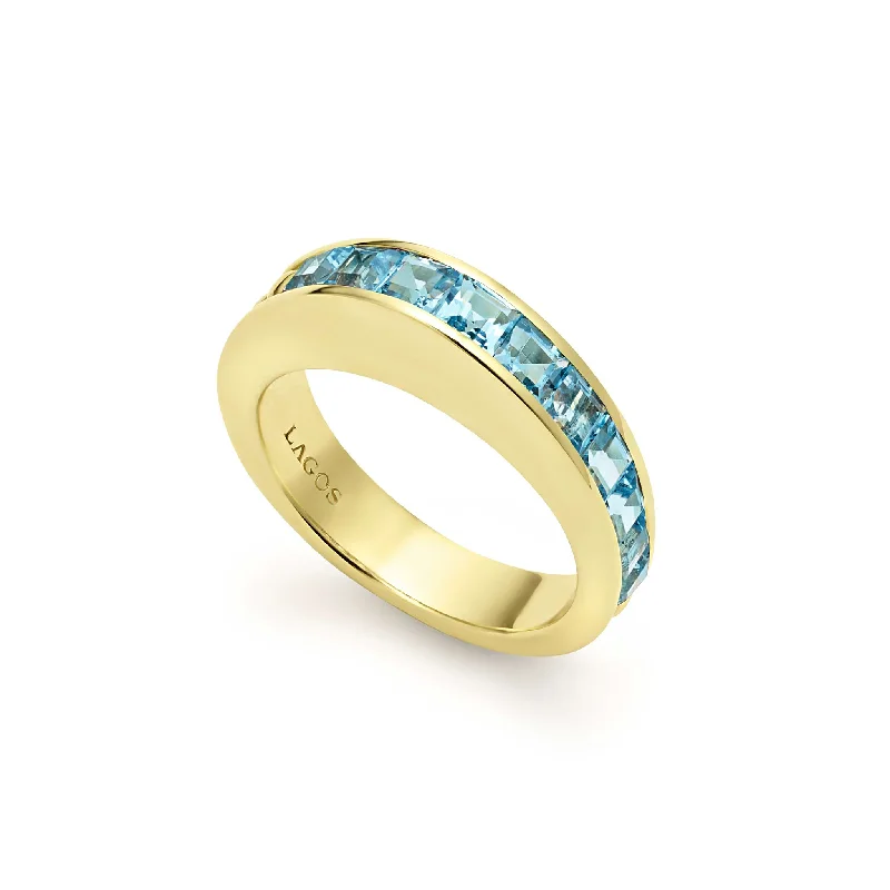 unique engagement rings for women -Studio 18K Gold Swiss Blue Topaz Stacking Ring