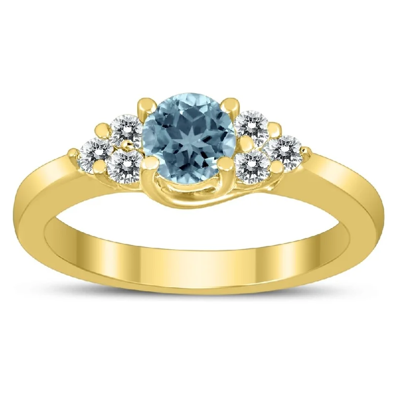 vintage solitaire rings -5MM Aquamarine and Diamond Cynthia Ring in 10K Yellow Gold