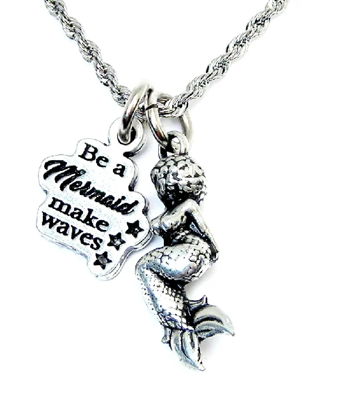 bridal pearl necklaces for women -African American Mermaid  20" Chain Necklace be a mermaid make waves