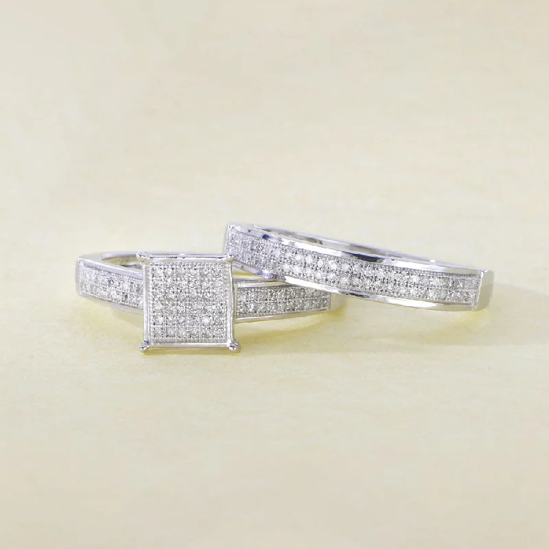 luxury wedding rings -De Couer Sterling Silver 1/3ct TDW Diamond Wedding Ring Set