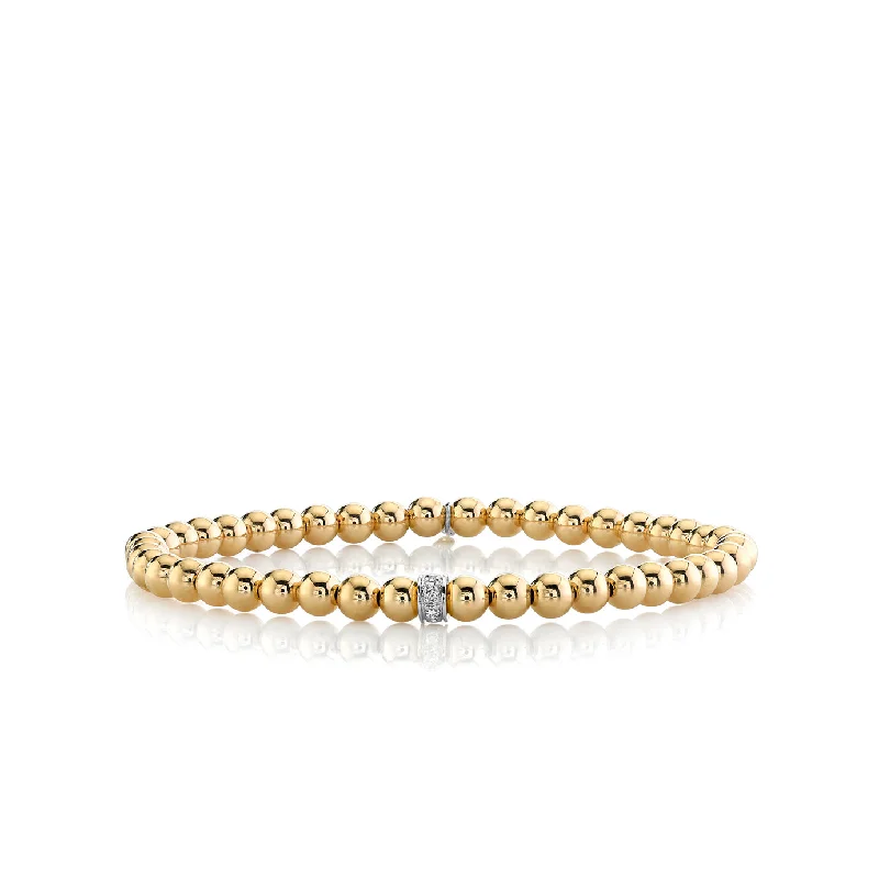 tennis bracelets for women -Gold & Diamond Rondelle on Gold Beads