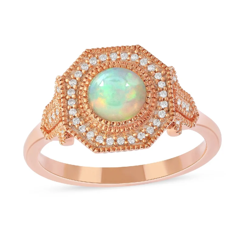 wedding rings with sapphires -Opal Gemstone 1/8ct TDW Diamond Halo Ring in 10k Rose Gold