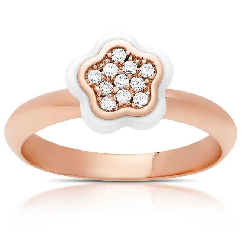 heart-shaped rings for women -Samantha Stone Rose Gold Over Sterling Silver Cubic Zirconia Ceramic Flower Ring