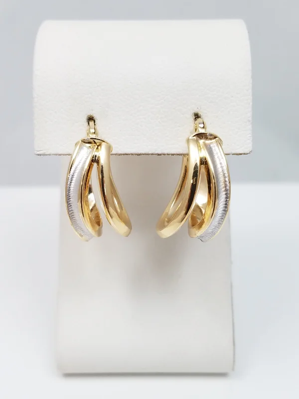 long drop earrings for women -Soothing 14k Two Tone Gold Hollow Hoop Earrings