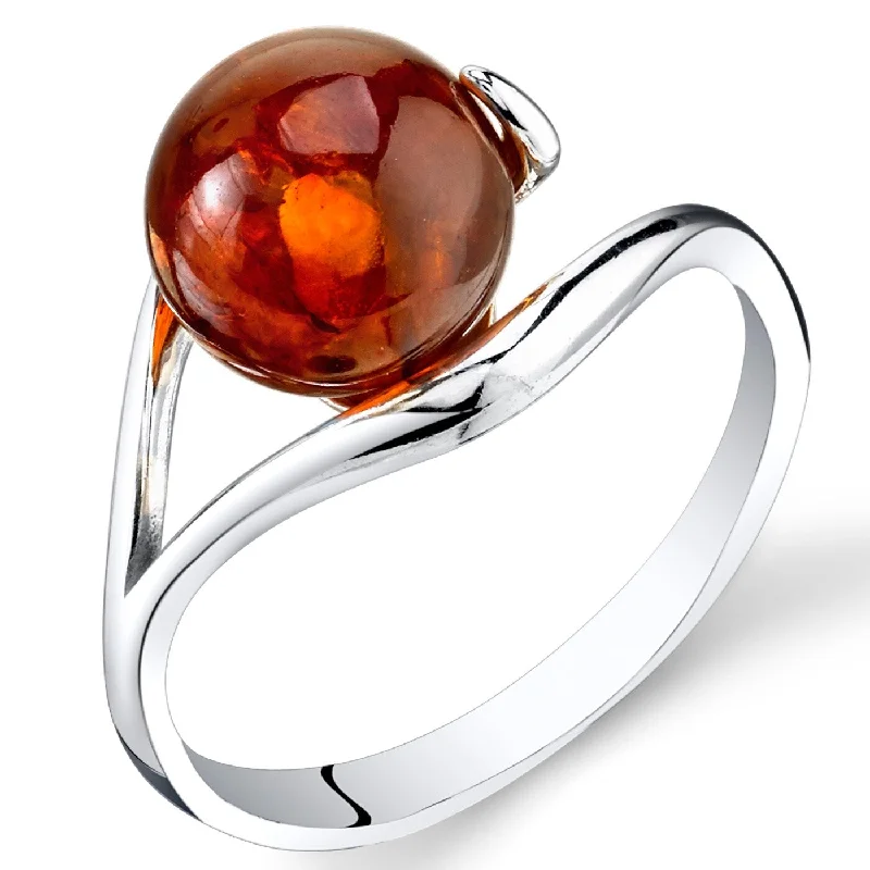 adjustable rings for women -Spherical Design Amber Ring in Sterling Silver