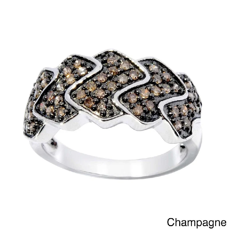 men's style rings for women -Sterling Silver 1/2ct TDW Zig-Zag Ring with Champagne Diamond