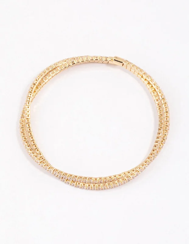 statement bangles for women -Gold Plated Twisted Cup Chain Wrist Cuff