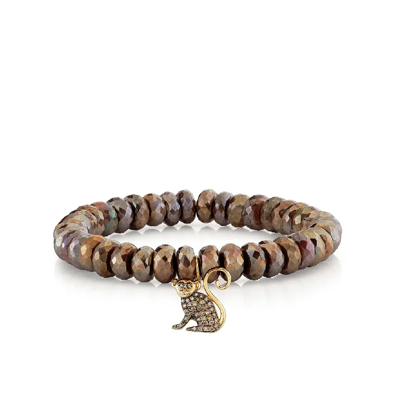 charm bracelets for women -Gold & Brown Diamond Monkey on Moonstone