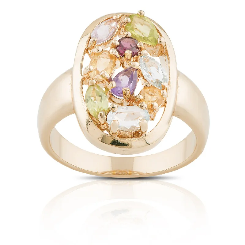 adjustable rings for women -Dolce Giavonna Gold over Sterling Silver Multi-gemstone Cluster Oval Ring