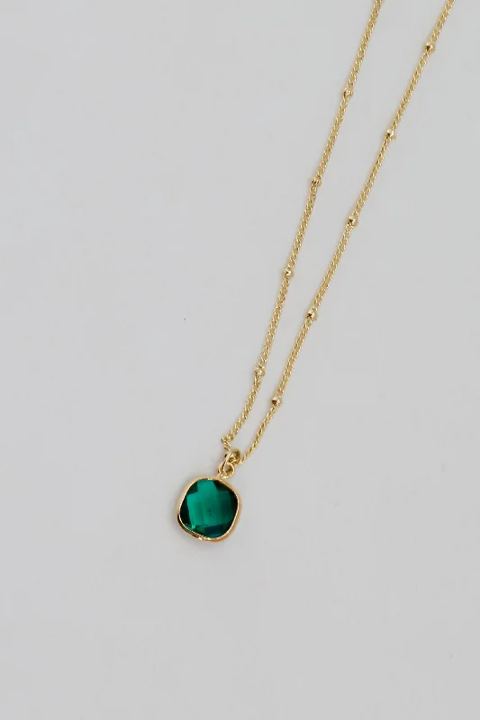 anniversary gift necklaces for women -FINAL SALE - Cara Gold Emerald Charm Necklace