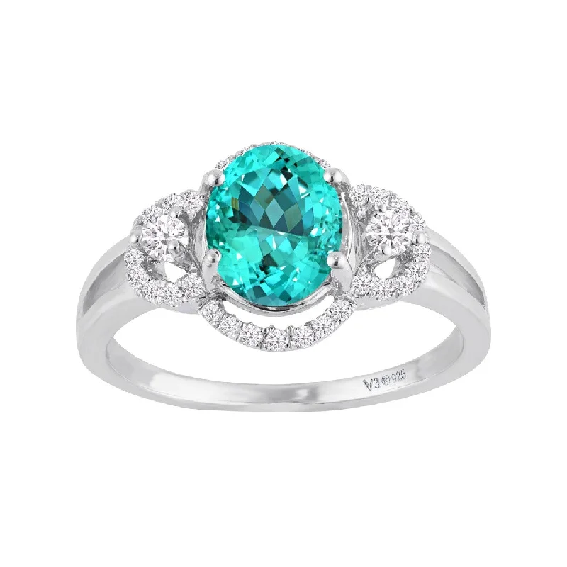 gold wedding bands for women -Sterling Silver with Paraiba Tourmaline and White Zircon Ring