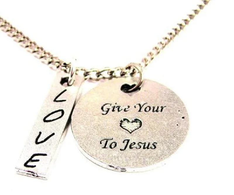 vintage gold necklaces for women -Give Your Heart To Jesus Love Stick Necklace