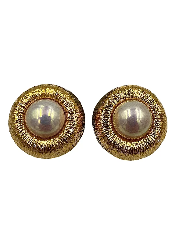 fancy earrings for women -1990s Mabe Pearl Diamond 18k Yellow Gold Earrings