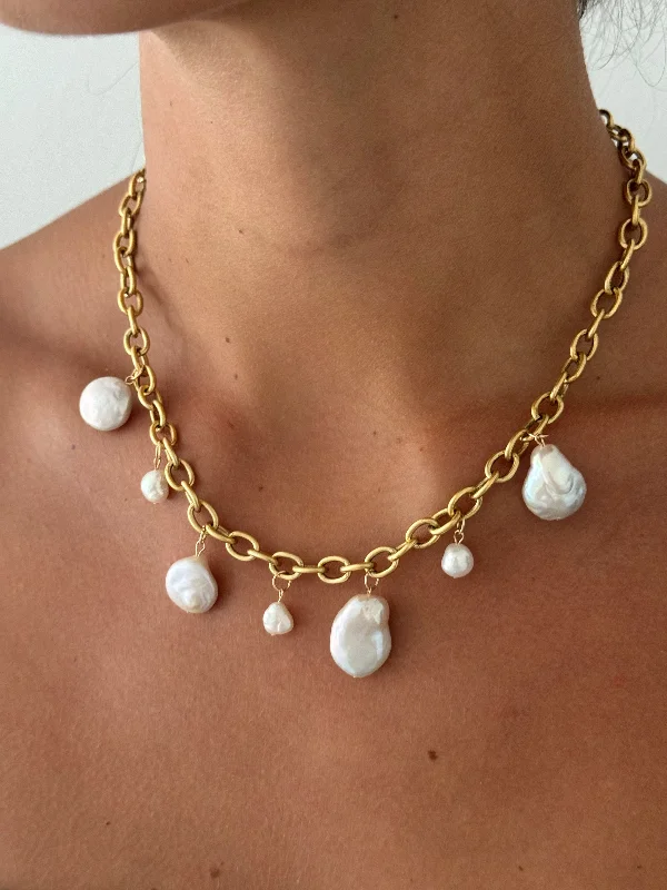 boho necklaces for women -MULTI-PEARL CHARM NECKLACE