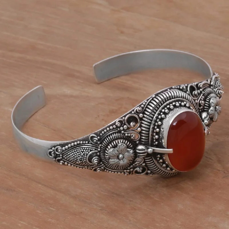 silver-tone bangles for women -NOVICA Handmade Bright Balinese Magic Carnelian Cuff (Indonesia) - 7'6" x 9'6"