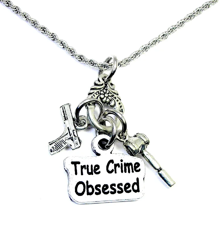 gold plated necklaces for women -True Crime Obsessed Charm Holder Necklace 20" Chain Necklace