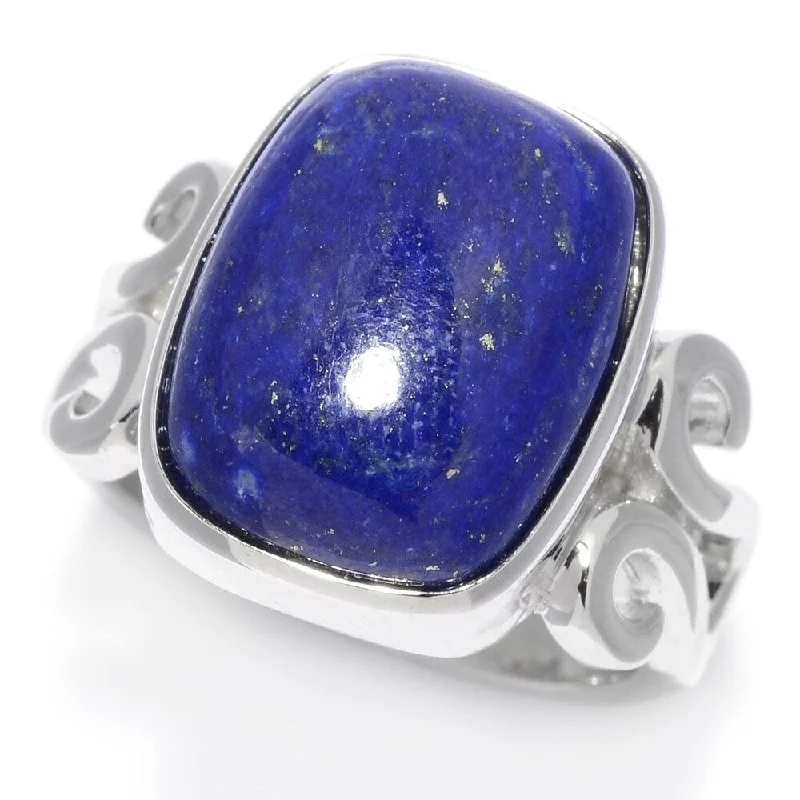 custom rings for women -Sterling Silver Lapis Lazuli Scrollwork Ring