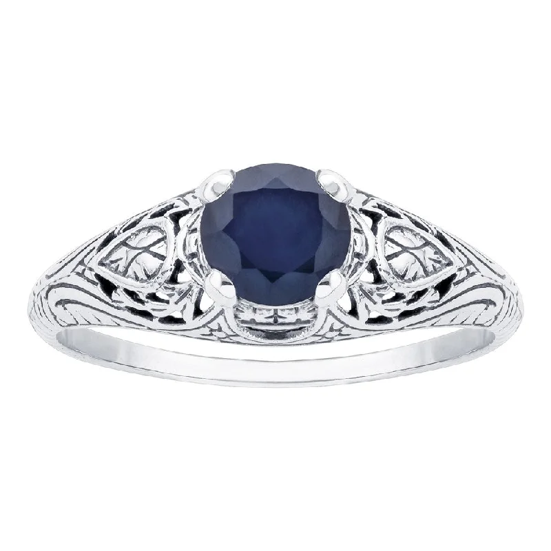 eternity diamond wedding rings -Viducci 10k White Gold Vintage Style Sapphire Scroll Ring