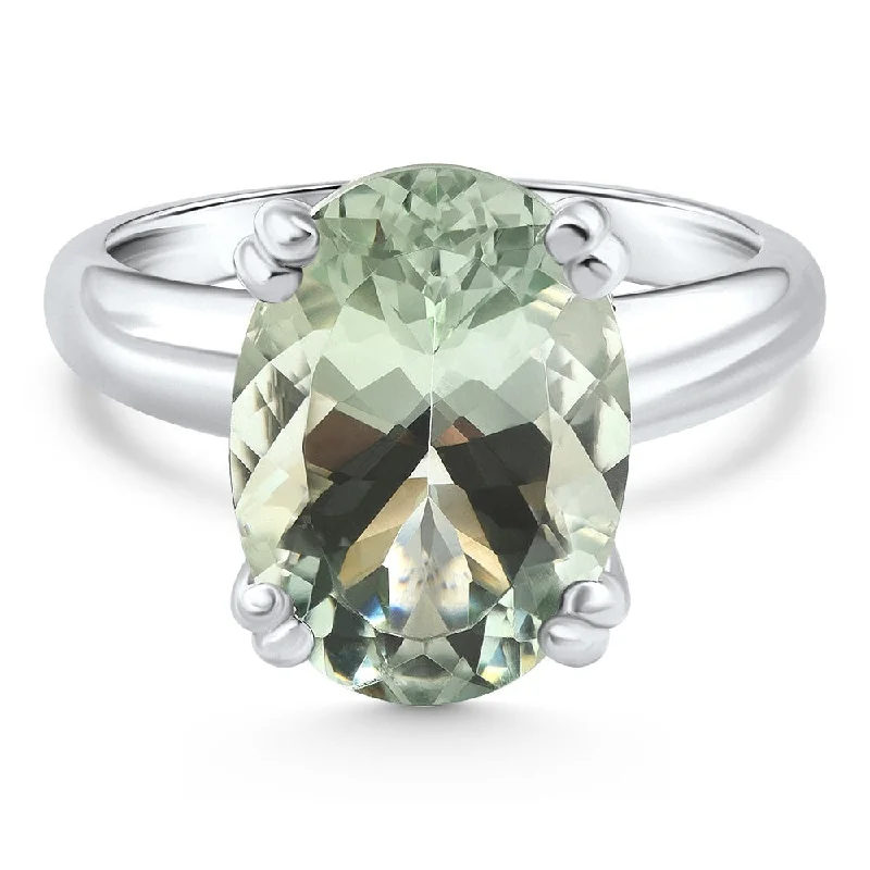 gold plated rings for women -5Ct Green Amethyst Oval Ring Gold