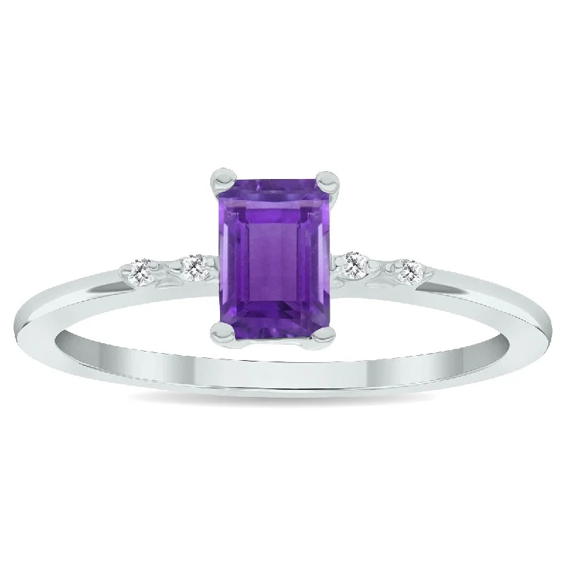 oval rings for women -Women's Amethyst and Diamond Sparkle Ring in 10K White Gold