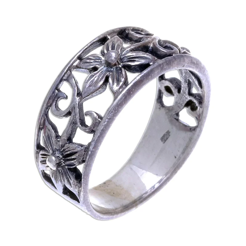 trendy rings for women -Novica Handmade Petite Blossom Sterling Silver Flower Ring