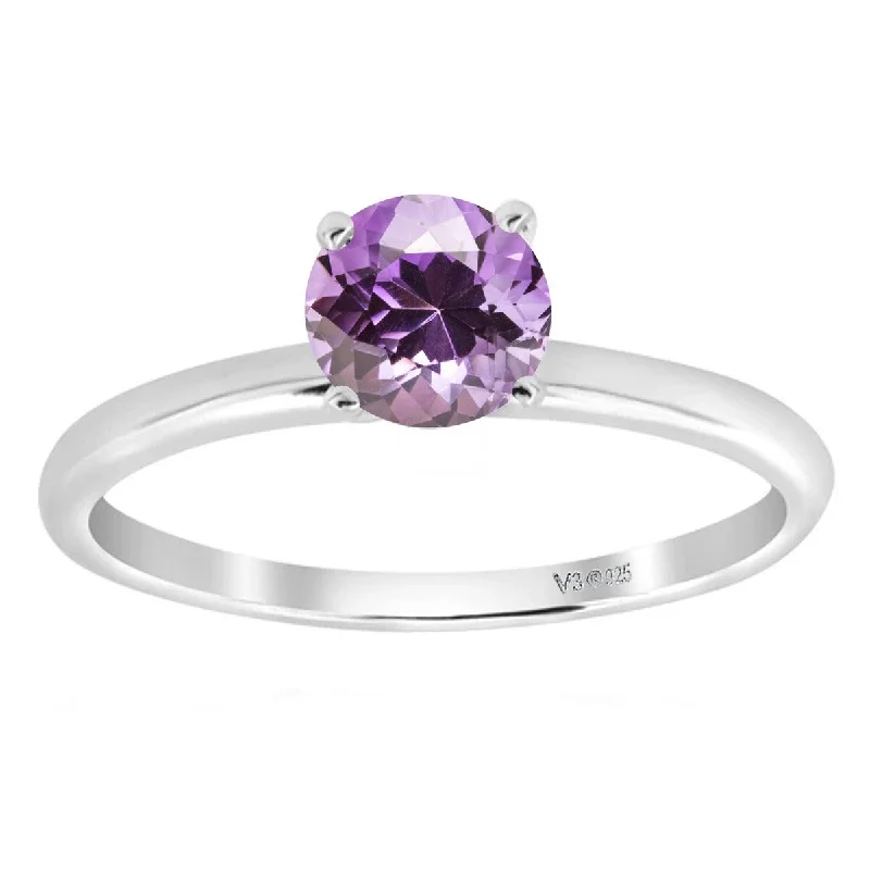 classic rings for women -White Gold with Natural Amethyst Solitaire Ring