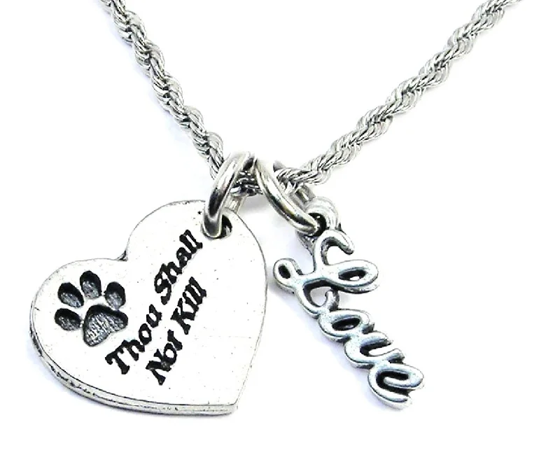 infinity pendant necklaces -Thou Shall Not Kill With Paw Print 20" Rope Necklace With Love