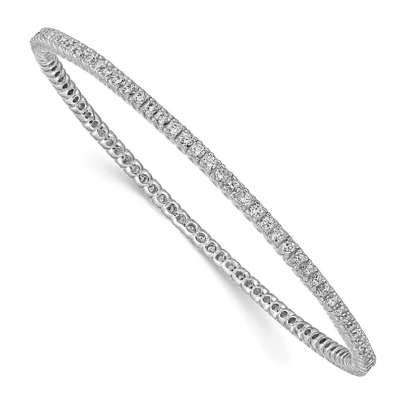 bohemian style bracelets for women -Curata 925 Sterling Silver Slip on Polished Prong set Rhodium Plated With CZ Cubic Zirconia Simulated Diamond Cuff Stackable