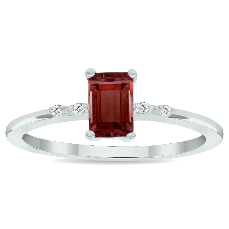 minimalist rings for women -Women's Garnet and Diamond Sparkle Ring in 10K White Gold