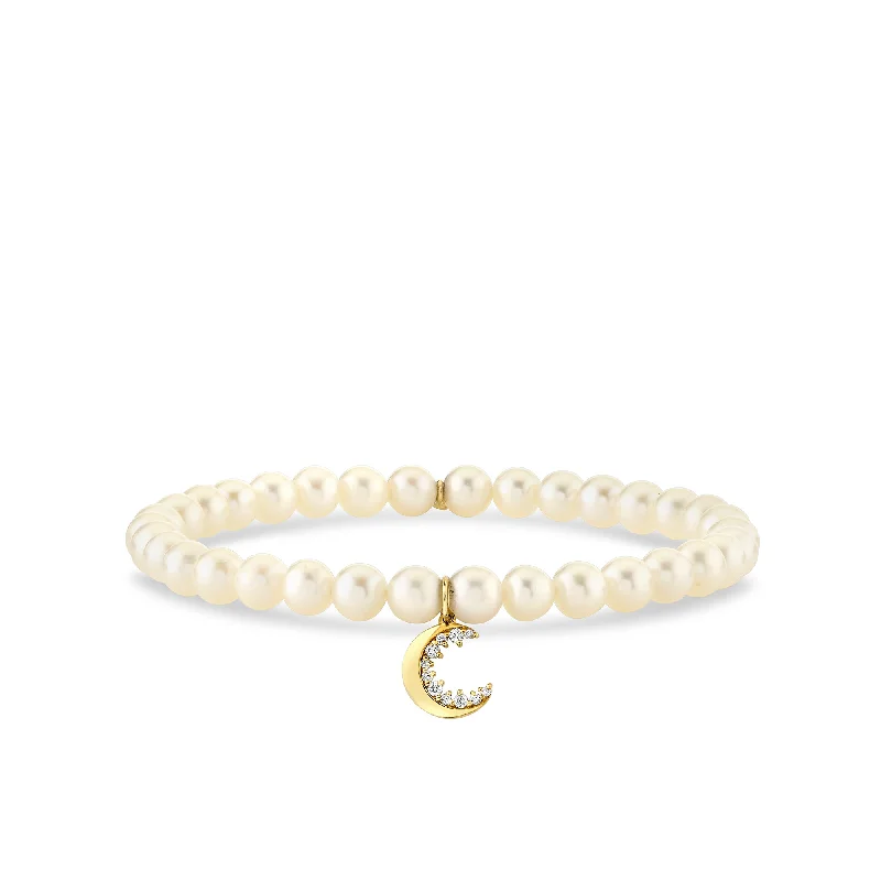 chunky bangles for women -Gold & Diamond Cocktail Crescent Moon on Pearls