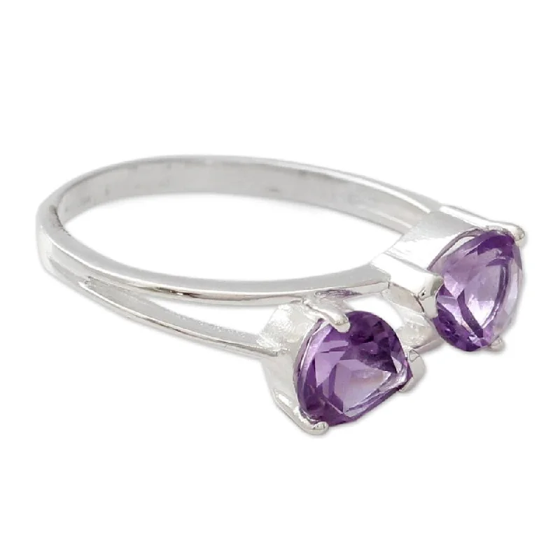 wedding set rings for women -Handmade Sterling Silver 'Encounters' Amethyst Ring (India)