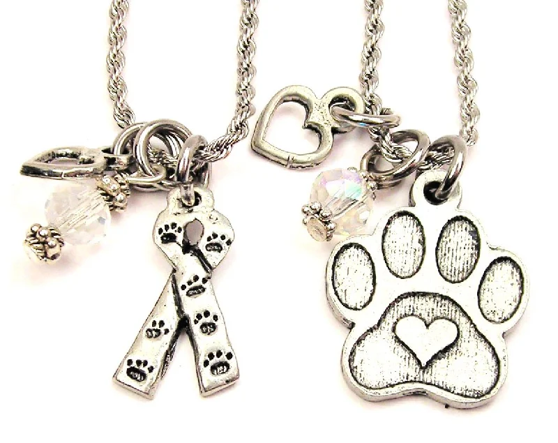 luxury gold necklaces for women -Rescue An Animal With Paw Print Set Of 2 Rope Chain Necklaces