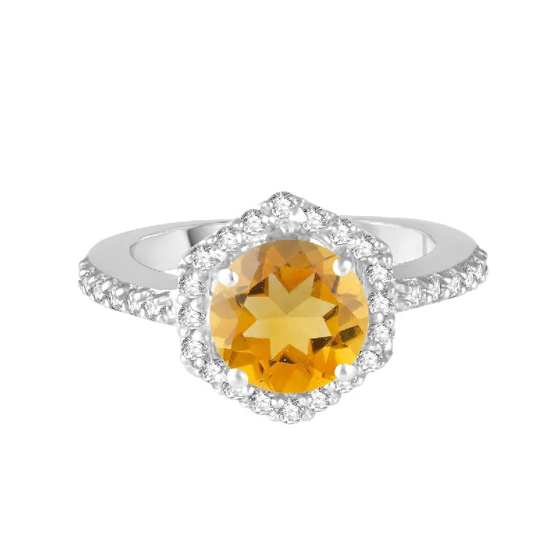 stackable rings for women -Sterling Silver with Natural Citrine and White Topaz Halo Ring