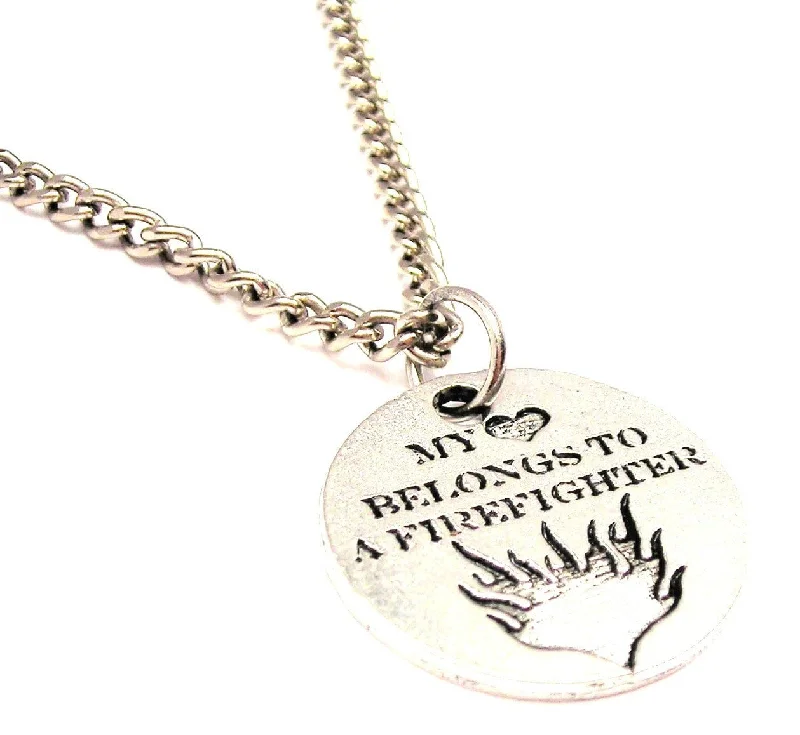 elegant necklaces for women -My Heart Belongs To A Firefighter Circle Single Charm Necklace