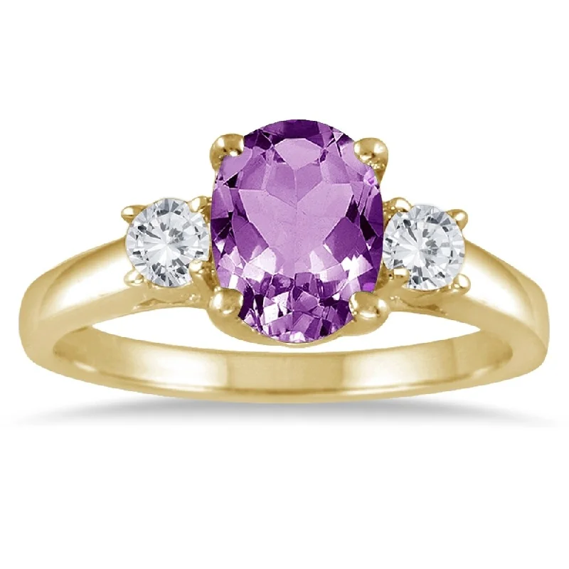 halo wedding rings for women -1 3/4 Carat Amethyst and Diamond Three Stone Ring 14K Yellow Gold