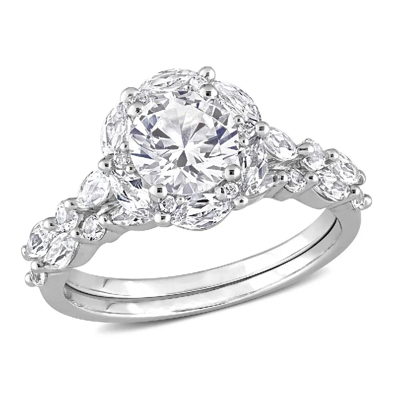 minimalist rings for women -Miadora 3 3/8ct TGW Created White Sapphire Diamond Accent Bridal Ring Set in 10k White Gold