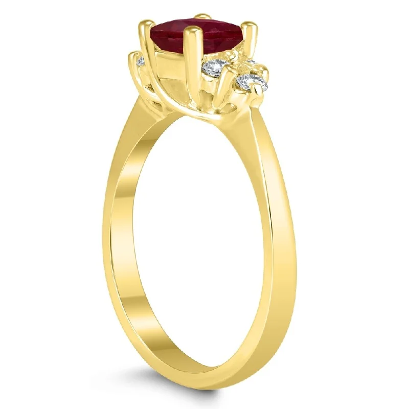 wedding rings for couples -Princess Cut 5X5MM Ruby and Diamond Duchess Ring in 10K Yellow Gold