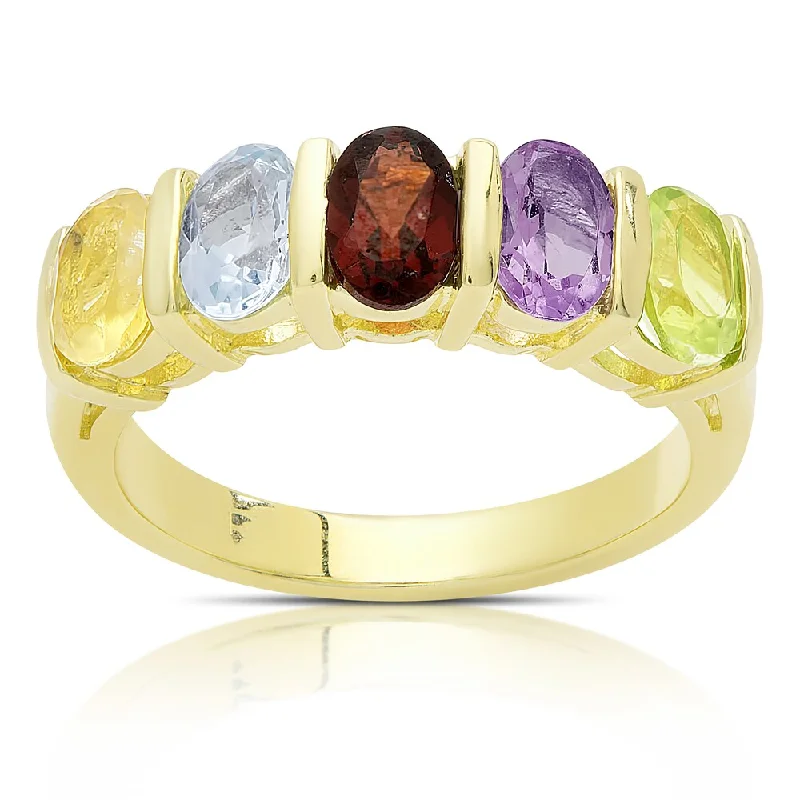 engagement rings for women -Dolce Giavonna Gold Over Sterling Silver Multi Gemstone Five Stone Ring