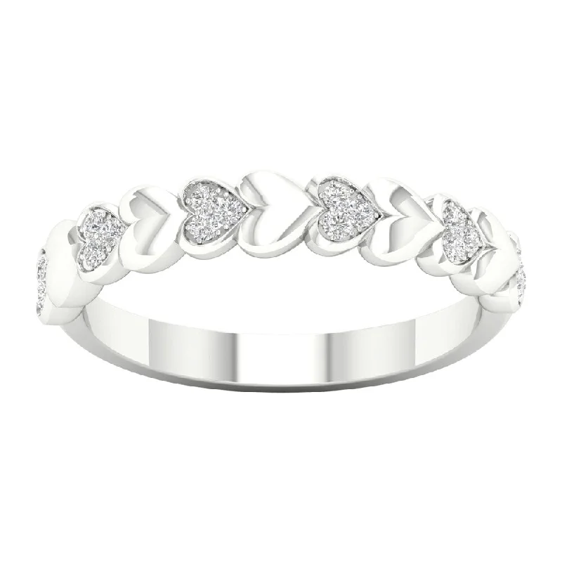 statement rings for women -1/10ct TDW Diamond Hearts Ring in Sterling Silver by De Couer - White